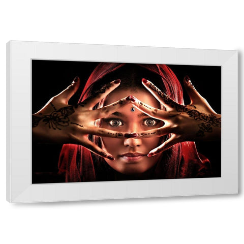 Face Of India White Modern Wood Framed Art Print by Lee, Ivan