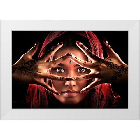 Face Of India White Modern Wood Framed Art Print by Lee, Ivan
