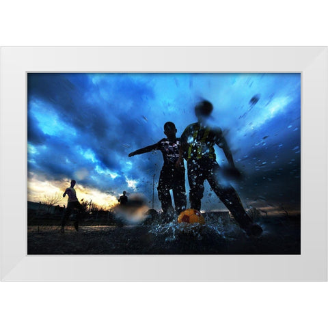 Water And Football White Modern Wood Framed Art Print by Kuzeyemir