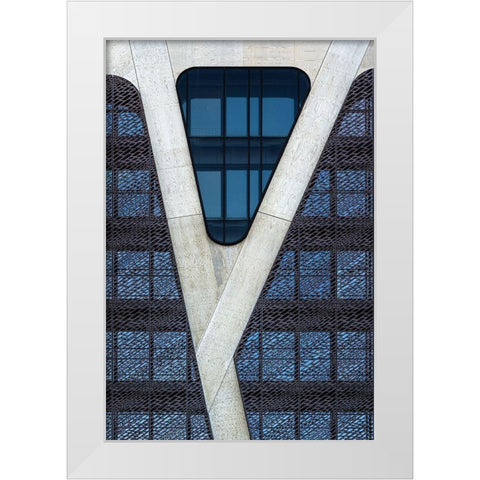 Blue Triangle White Modern Wood Framed Art Print by Van Den, Jef