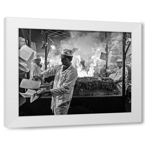 Street Cooking White Modern Wood Framed Art Print by Marin, Rodrigo