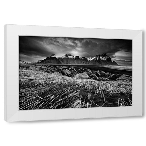 Stokksnes Dunes And Mountains White Modern Wood Framed Art Print by Cole, Trevor