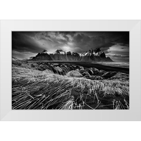 Stokksnes Dunes And Mountains White Modern Wood Framed Art Print by Cole, Trevor