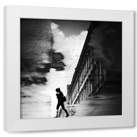 Reflection On The Street White Modern Wood Framed Art Print by Sekulic, Dragoslav