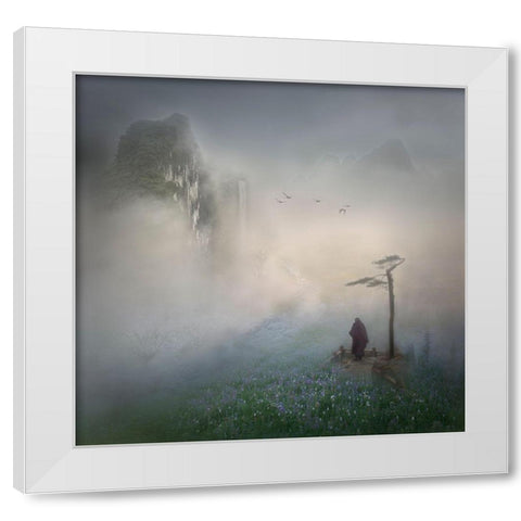 Follow The River To Where It Starts White Modern Wood Framed Art Print by Dou, Shenshen