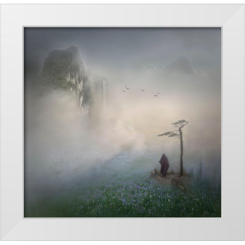 Follow The River To Where It Starts White Modern Wood Framed Art Print by Dou, Shenshen