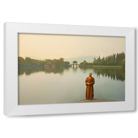 West Lake Sunrise White Modern Wood Framed Art Print by and Teodora, Ivaylo