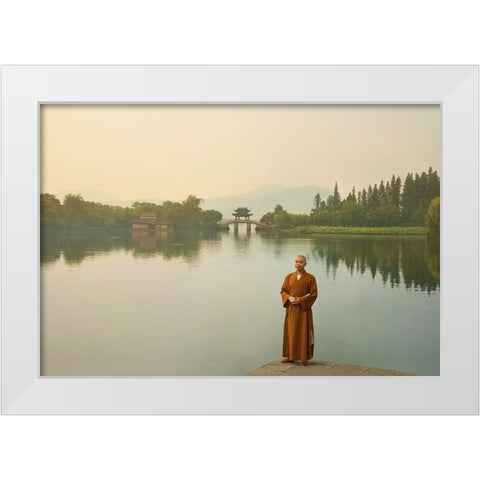 West Lake Sunrise White Modern Wood Framed Art Print by and Teodora, Ivaylo
