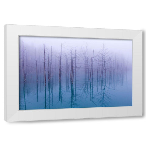 Misty Blue Pond White Modern Wood Framed Art Print by Asami, Osamu