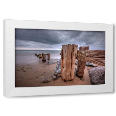 Weathered Wood In Colour White Modern Wood Framed Art Print by Holmes, John