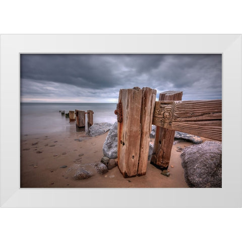 Weathered Wood In Colour White Modern Wood Framed Art Print by Holmes, John