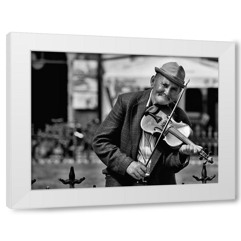 A Street Musician White Modern Wood Framed Art Print by Vodnansky, Zdenek