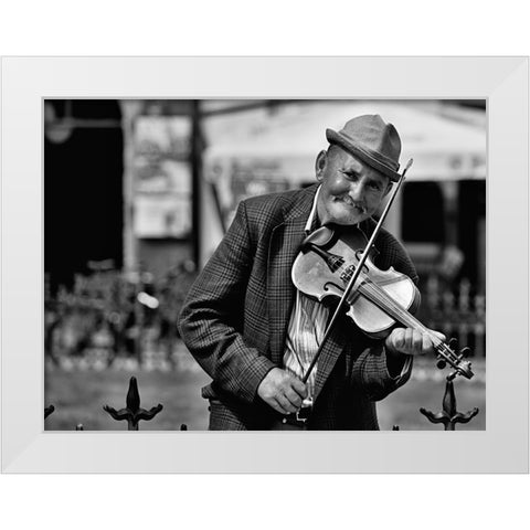 A Street Musician White Modern Wood Framed Art Print by Vodnansky, Zdenek