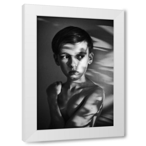 Portrait In Light And Shadows White Modern Wood Framed Art Print by Strzelecka, Monika