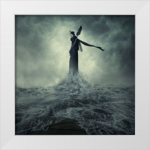 Queen Of The Darkness White Modern Wood Framed Art Print by Hardibudi
