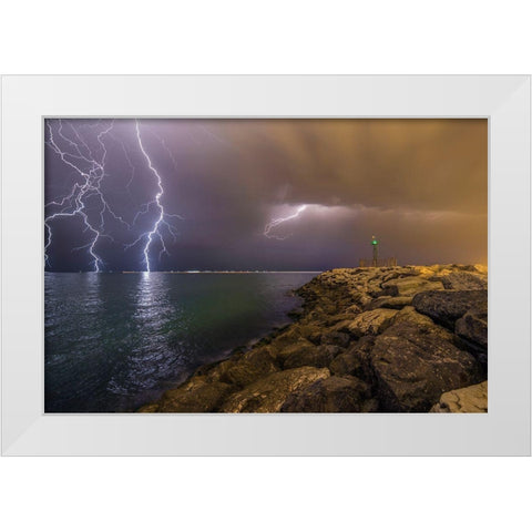When Lightning Strikes White Modern Wood Framed Art Print by Momenzadeh, Mehdi