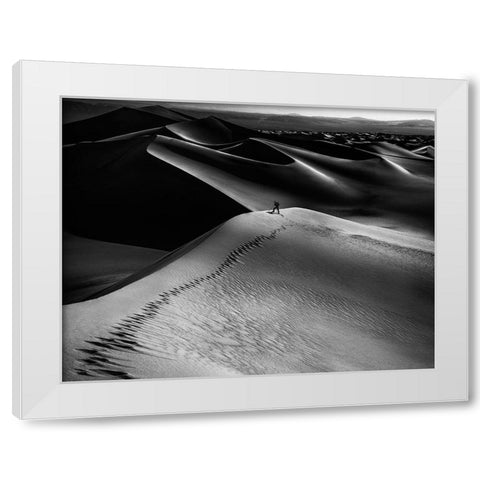 One Set Of Footprints White Modern Wood Framed Art Print by Chenglu, Simon