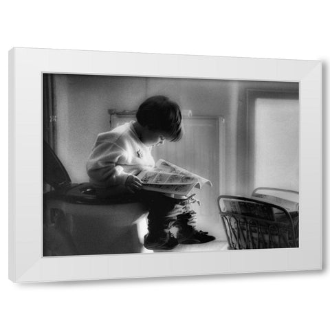 Childhood Series : Poo Time White Modern Wood Framed Art Print by Depaepe, Yvette