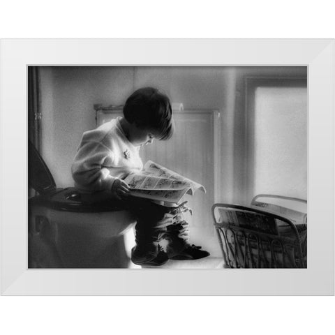 Childhood Series : Poo Time White Modern Wood Framed Art Print by Depaepe, Yvette