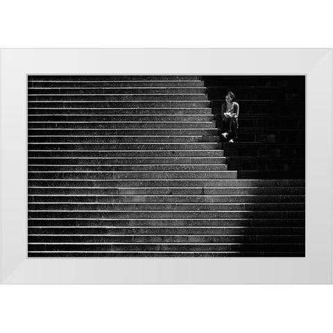 In Thoughts White Modern Wood Framed Art Print by Van Son, Greetje