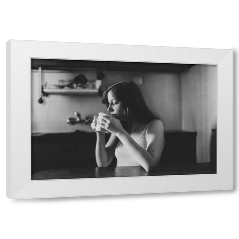 Morning Coffee White Modern Wood Framed Art Print by Aharon, Rubi