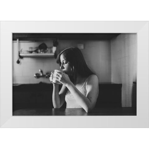 Morning Coffee White Modern Wood Framed Art Print by Aharon, Rubi