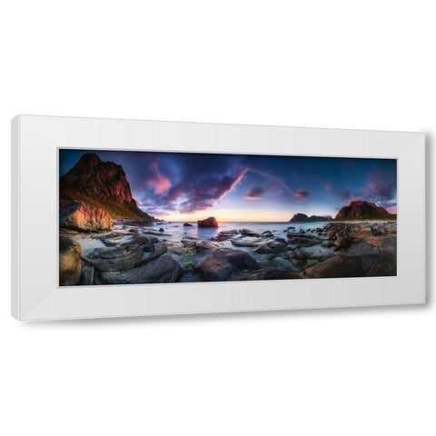 Utakleiv Sunset White Modern Wood Framed Art Print by Nicholas Roemmelt, Dr.