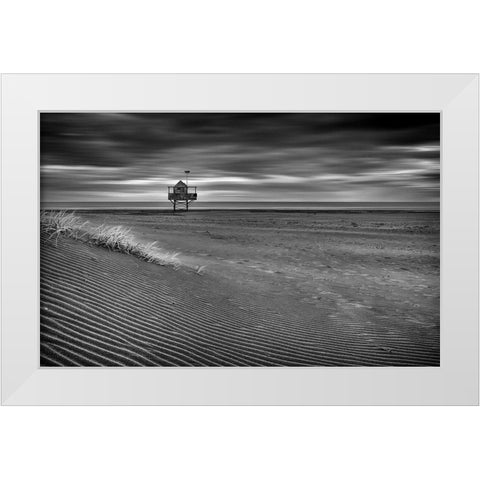 The Beach Hut White Modern Wood Framed Art Print by Elgar, Peter