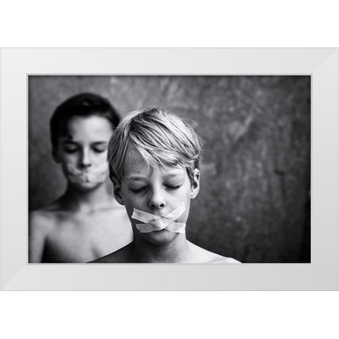DonT Look, DonT Speak White Modern Wood Framed Art Print by Delrue, Mirjam