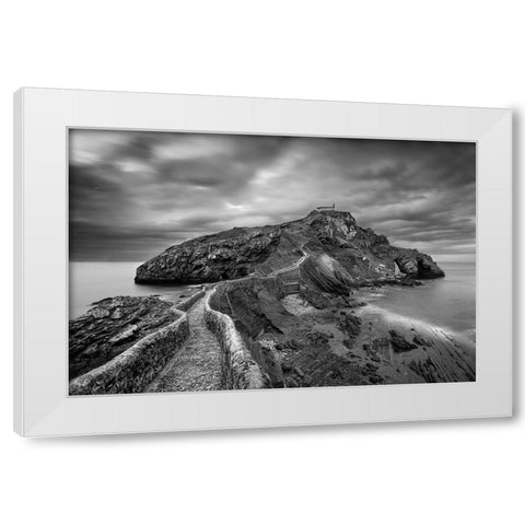 Gaztelugatxe White Modern Wood Framed Art Print by Baglietto, Oskar