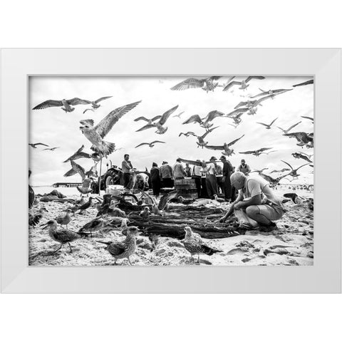 Birds White Modern Wood Framed Art Print by van der, Liesbeth
