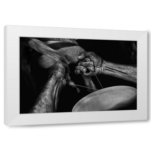La??A?Leveur De Chauvres (Goat Breeding) White Modern Wood Framed Art Print by Allicot, Manu