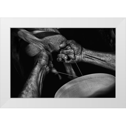 La??A?Leveur De Chauvres (Goat Breeding) White Modern Wood Framed Art Print by Allicot, Manu