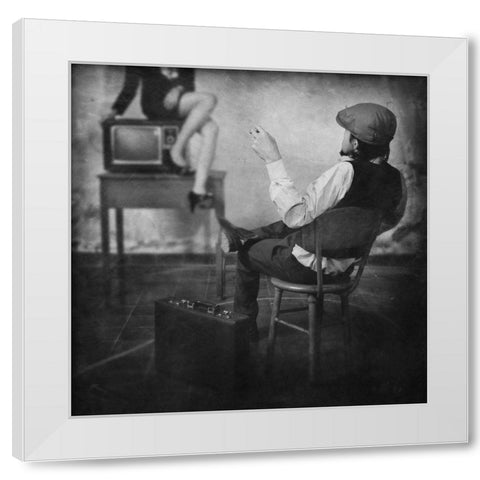 Live Television White Modern Wood Framed Art Print by Satriani, Jay