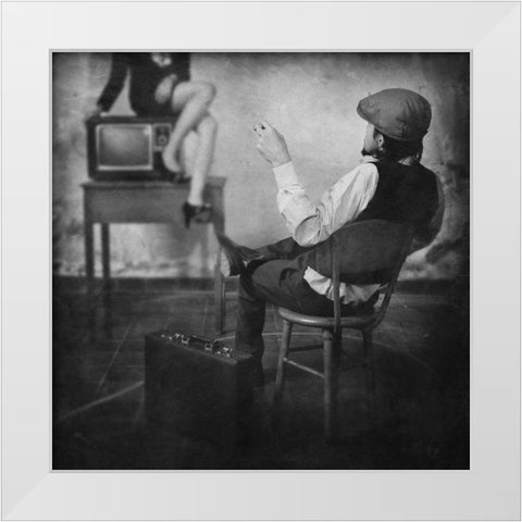 Live Television White Modern Wood Framed Art Print by Satriani, Jay