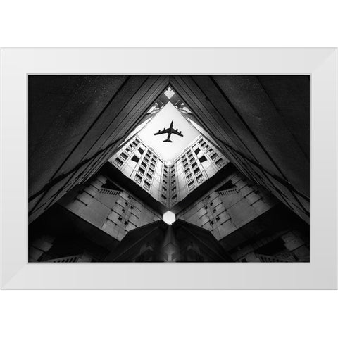 Plane City White Modern Wood Framed Art Print by Christophe, Correy