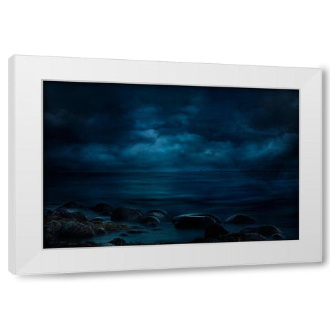 Moonlight Over Distant Shores White Modern Wood Framed Art Print by Marthinussen, Willy