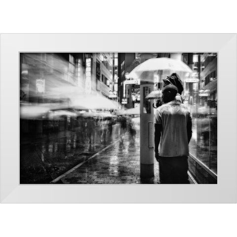 A Night In The Rain White Modern Wood Framed Art Print by Suzuki, Tatsuo