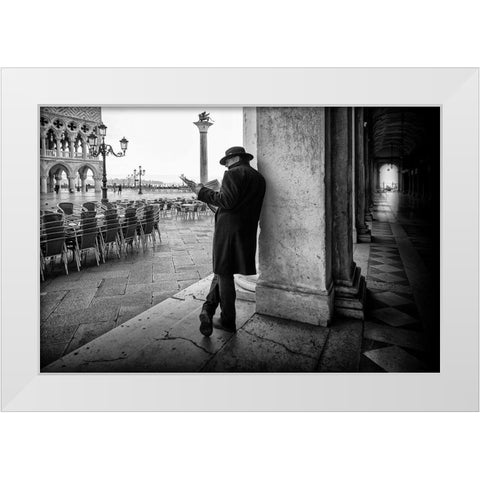 Mister B. Still Reads Newspapers White Modern Wood Framed Art Print by Schleicher-Schwarz, Roswitha