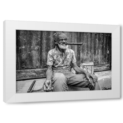 Smoke A Cigar White Modern Wood Framed Art Print by Miclea, Marius