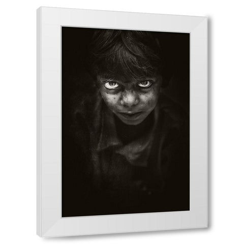 Angry Face White Modern Wood Framed Art Print by Ali, Naseem