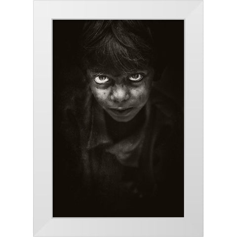 Angry Face White Modern Wood Framed Art Print by Ali, Naseem