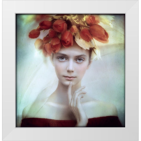 Flora White Modern Wood Framed Art Print by Melik-Nubarova, Svetlana