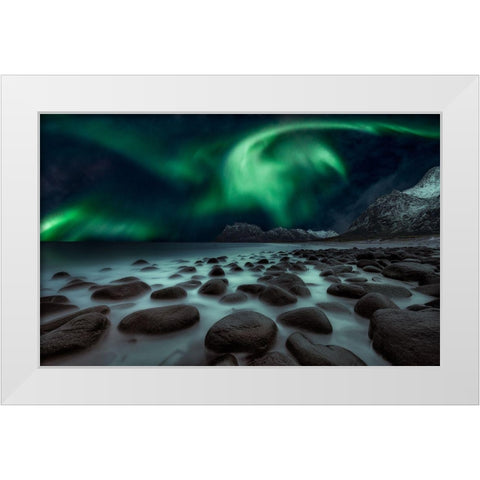 Dragons Fly White Modern Wood Framed Art Print by De La, Javier