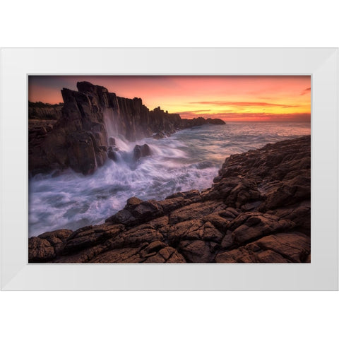 Wall By The Sea White Modern Wood Framed Art Print by Zhang, Joshua