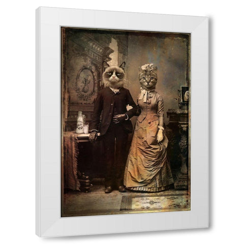 Cat Couple White Modern Wood Framed Art Print by DDiArte