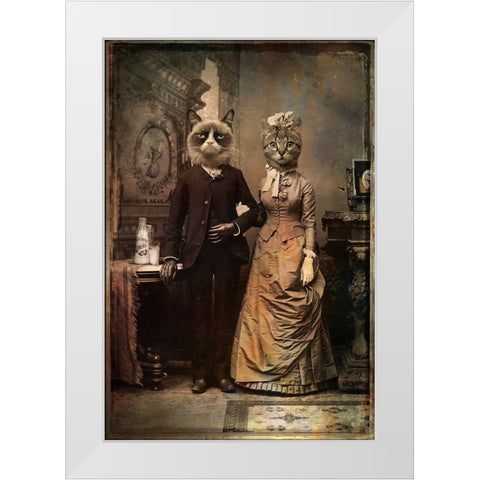 Cat Couple White Modern Wood Framed Art Print by DDiArte