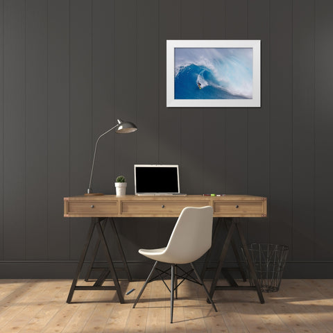 Surfing Jaws White Modern Wood Framed Art Print by Stahl, Peter