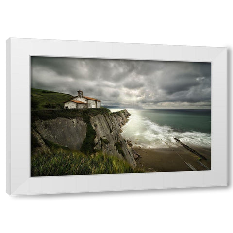 Itzurun Beach And Chapel Of San Telmo White Modern Wood Framed Art Print by Osuna, Fran