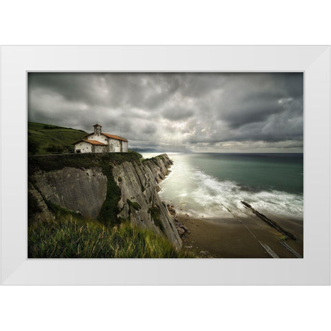 Itzurun Beach And Chapel Of San Telmo White Modern Wood Framed Art Print by Osuna, Fran